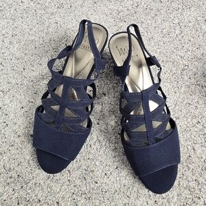 NWT Navy Impo Women's Ellaria Memory Foam Stretch Dress Sandals Size 8.5